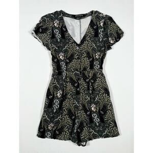 Disturbia Black and Beige Graphic Button-Front Romper Size S